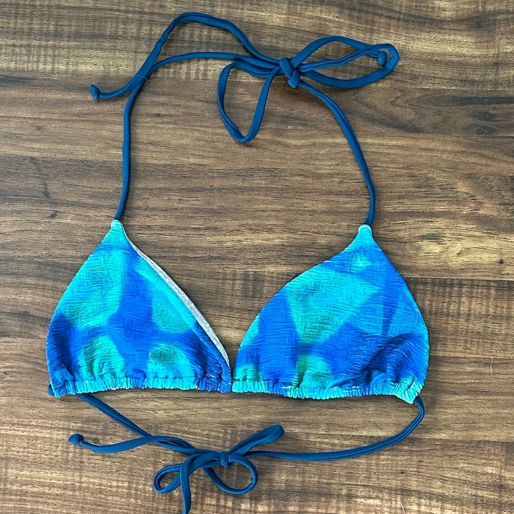 Free People Beach Free-est Michelle Triangle Bikini Top Blue Green Size M NWOT - Picture 2 of 5